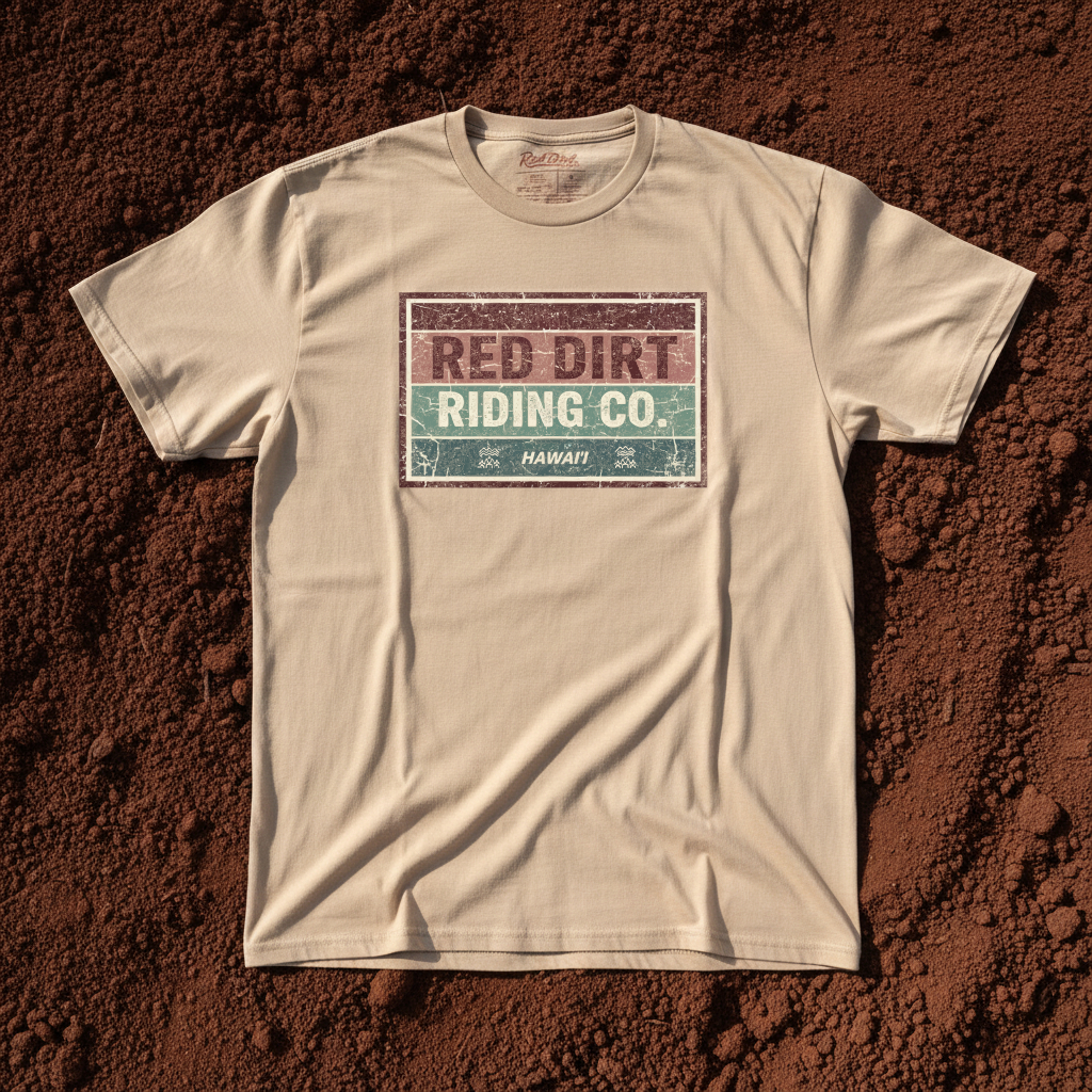 Sand t-shirt with 'Red Dirt Riding Co.' logo on a red dirt background
